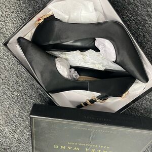 Azalea Wang Black Heels with Gold Accents